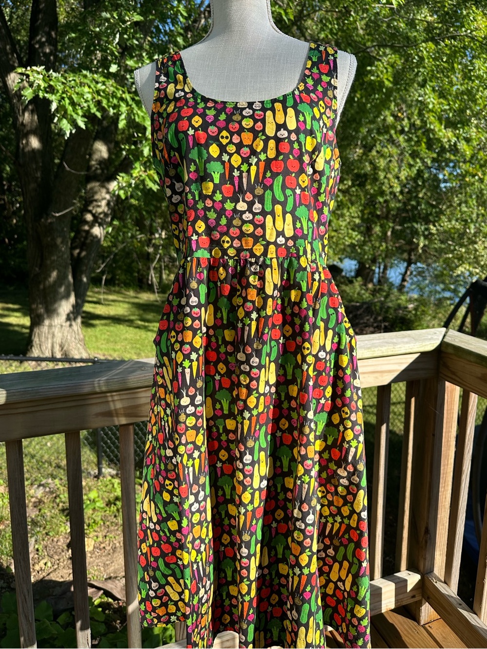 Large Happy Veggies Retrolicious Black Sleeveless Dress